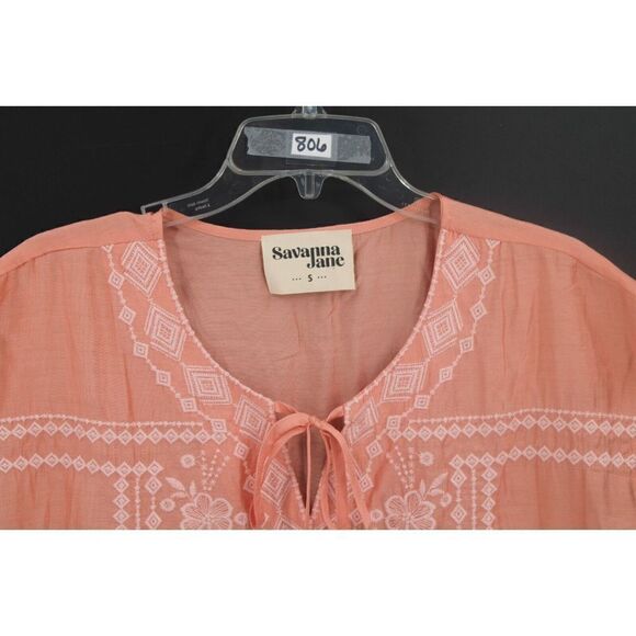 SAVANNA JANE SIZE SMALL PEACH TASSEL EMBROIDERED BLOUSE - Picture 2 of 6